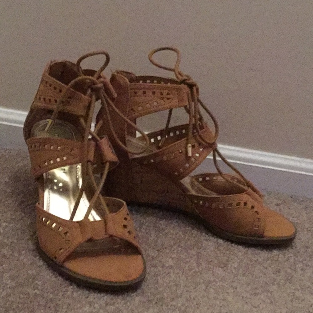 Lace up wedge heels